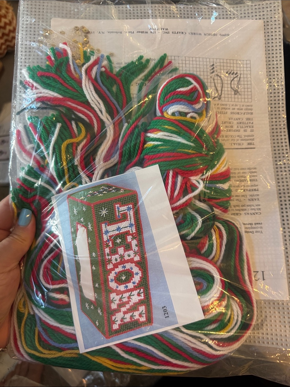 Holiday Needlepoint Tissue Box Cover Kit - Green/Red/White Multicolor